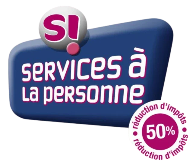 Logo 'SI services à la personne' avec une réduction d'impôts de 50% indiquée.